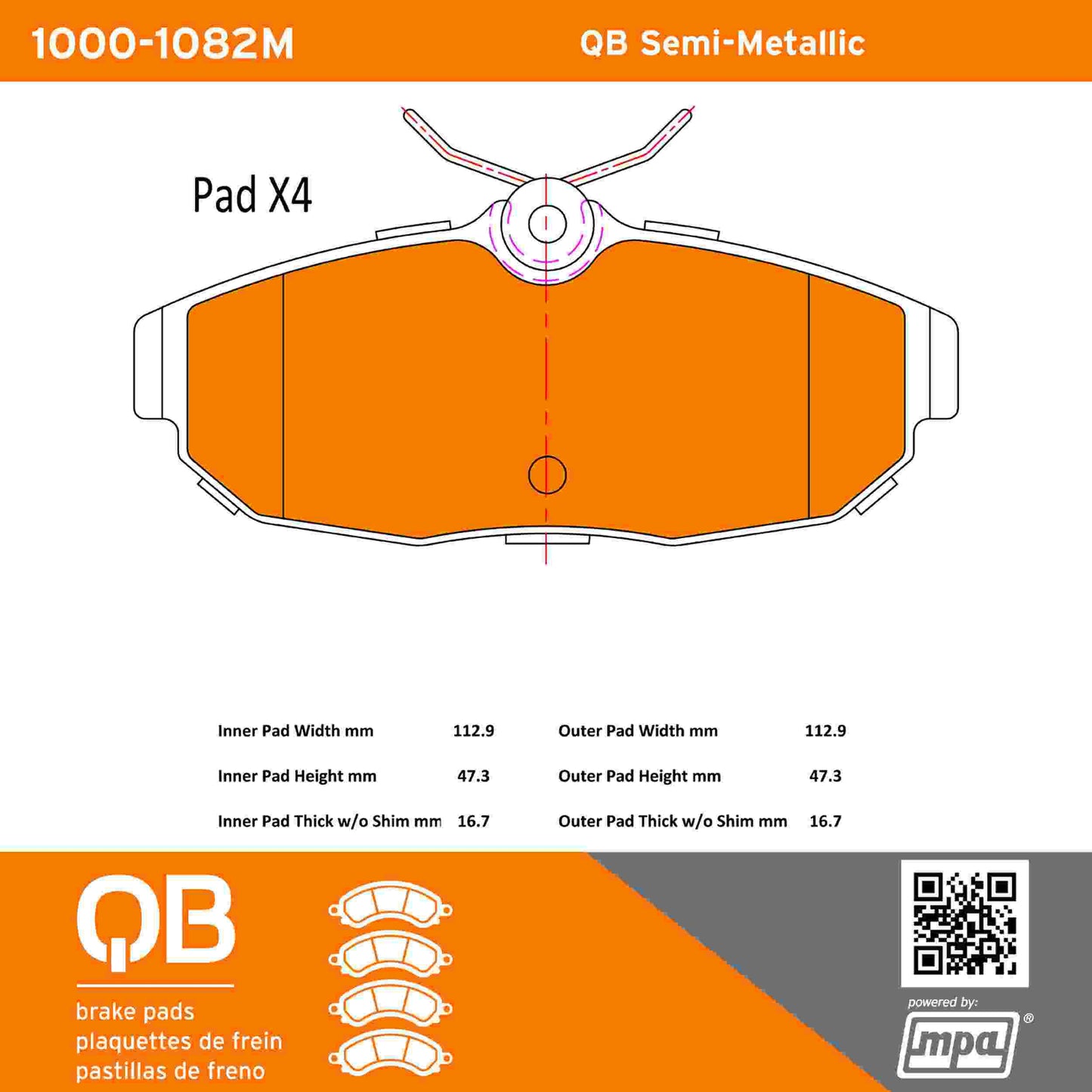 Quality-Built QB Semi-Metallic Brake Pads 1000-1082M