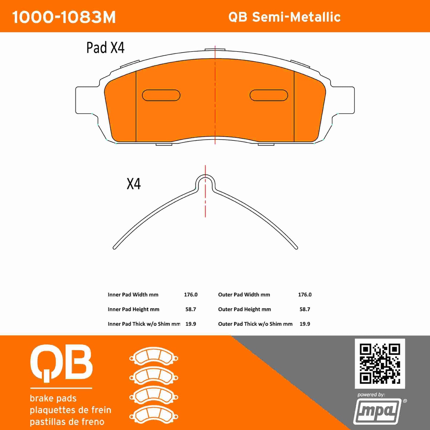 Quality-Built QB Semi-Metallic Brake Pads 1000-1083M