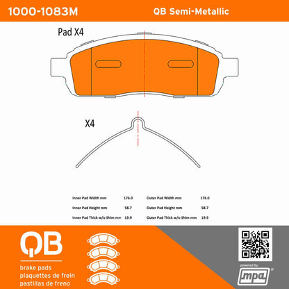 Quality-Built QB Semi-Metallic Brake Pads 1000-1083M