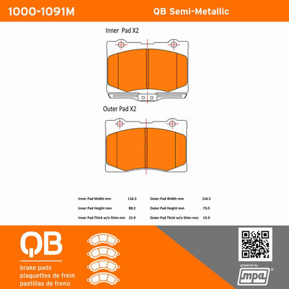 Quality-Built QB Semi-Metallic Brake Pads 1000-1091M
