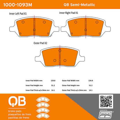 Quality-Built QB Semi-Metallic Brake Pads 1000-1093M