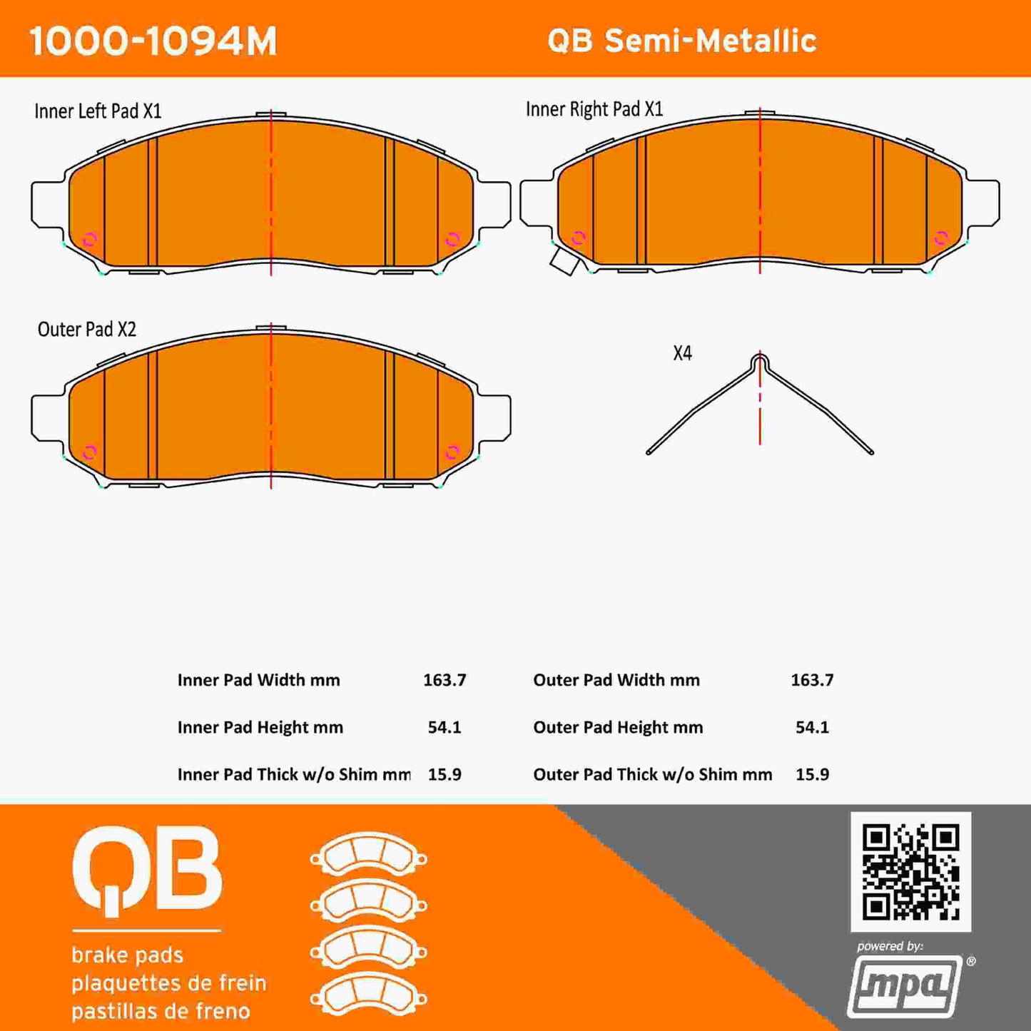 Quality-Built QB Semi-Metallic Brake Pads 1000-1094M