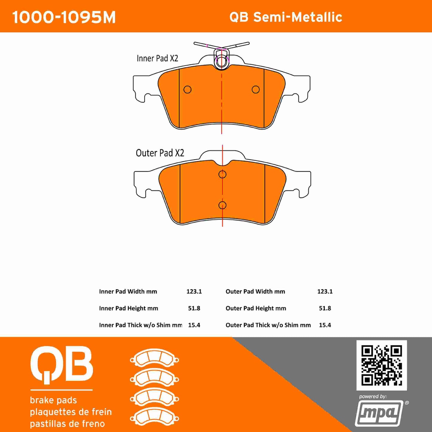 Quality-Built QB Semi-Metallic Brake Pads 1000-1095M