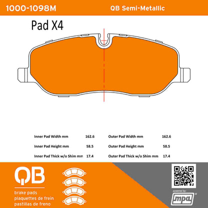 Quality-Built QB Semi-Metallic Brake Pads 1000-1098M