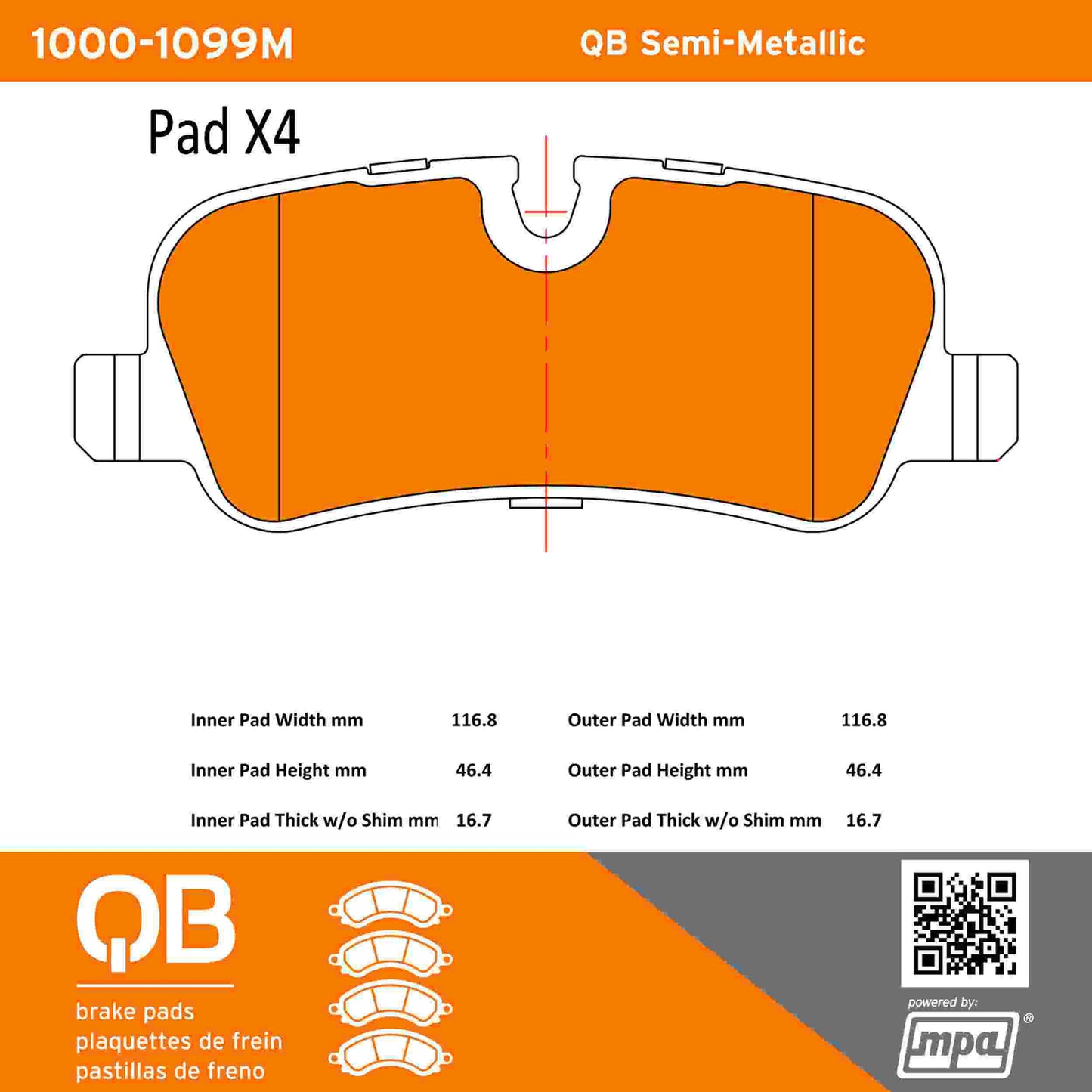 Quality-Built QB Semi-Metallic Brake Pads 1000-1099M