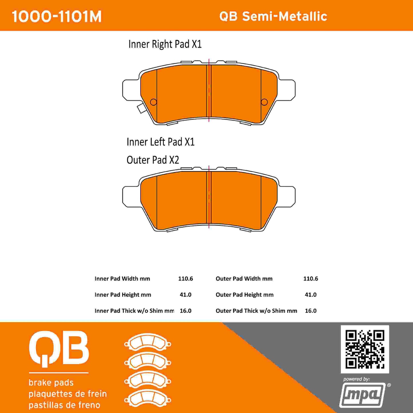 Quality-Built QB Semi-Metallic Brake Pads 1000-1101M