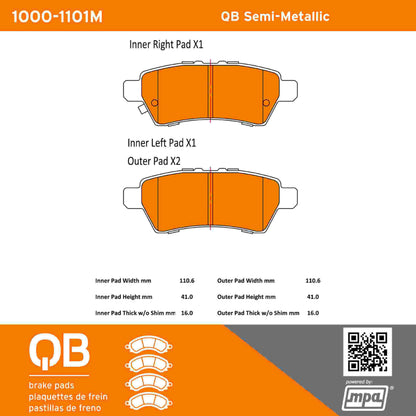 Quality-Built QB Semi-Metallic Brake Pads 1000-1101M