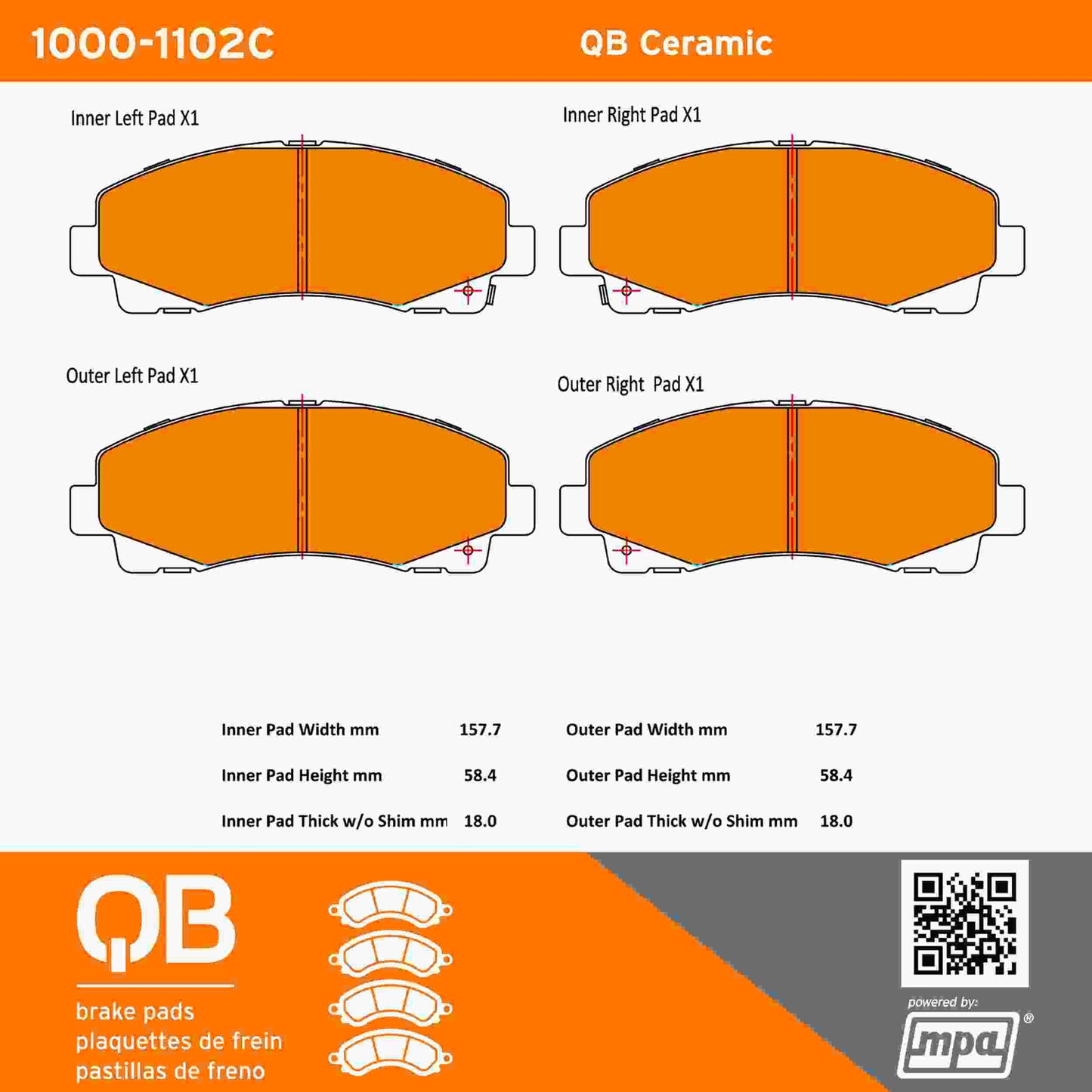 Quality-Built QB Ceramic Brake Pads 1000-1102C