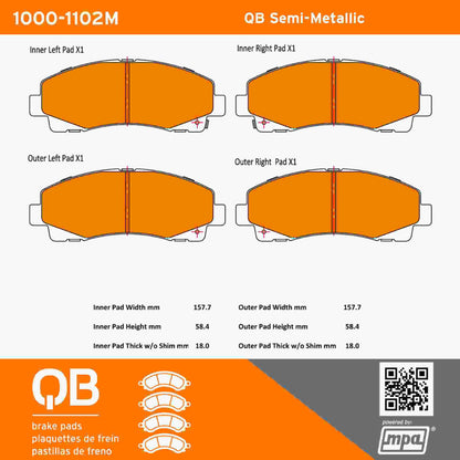Quality-Built QB Semi-Metallic Brake Pads 1000-1102M