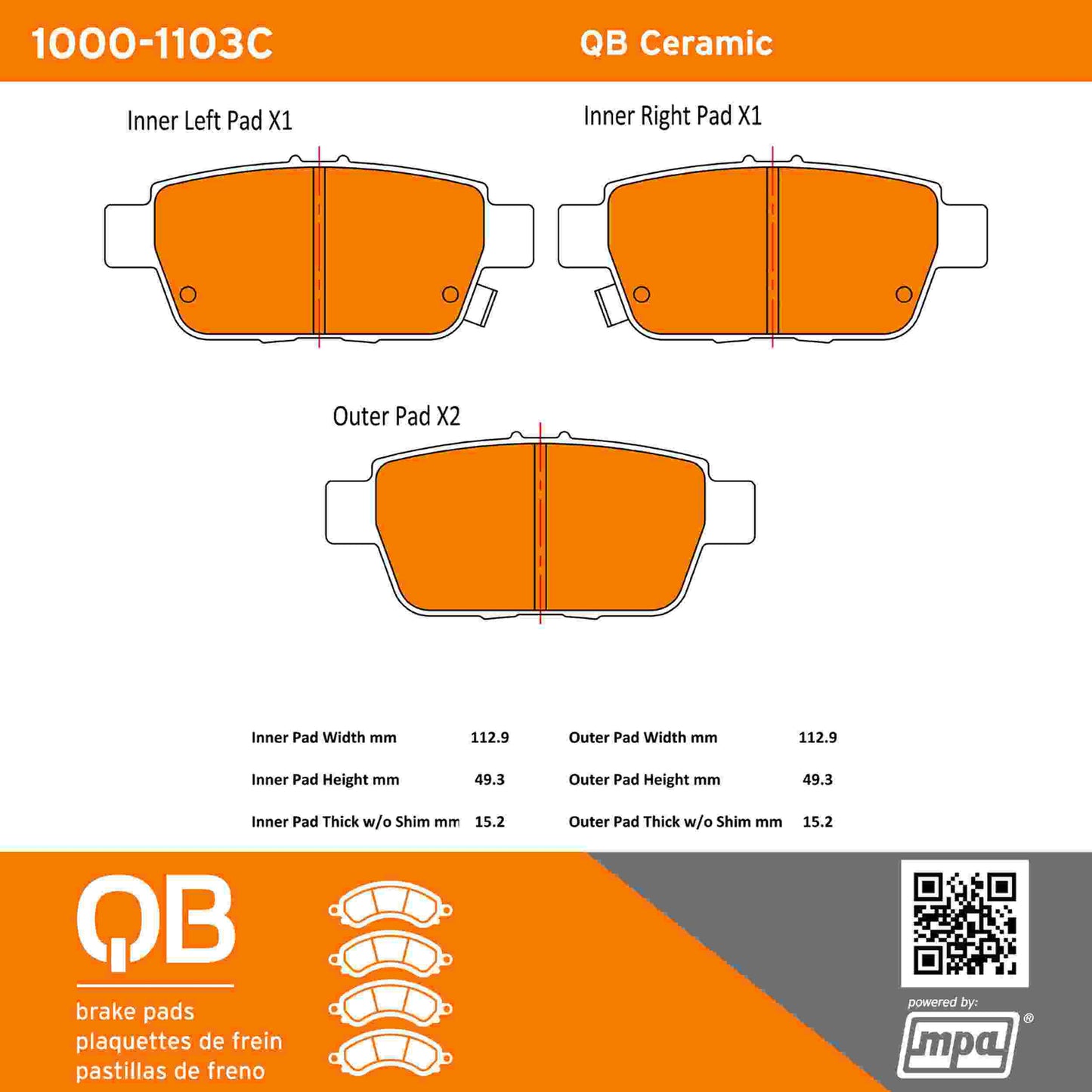 Quality-Built QB Ceramic Brake Pads 1000-1103C