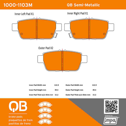 Quality-Built QB Semi-Metallic Brake Pads 1000-1103M