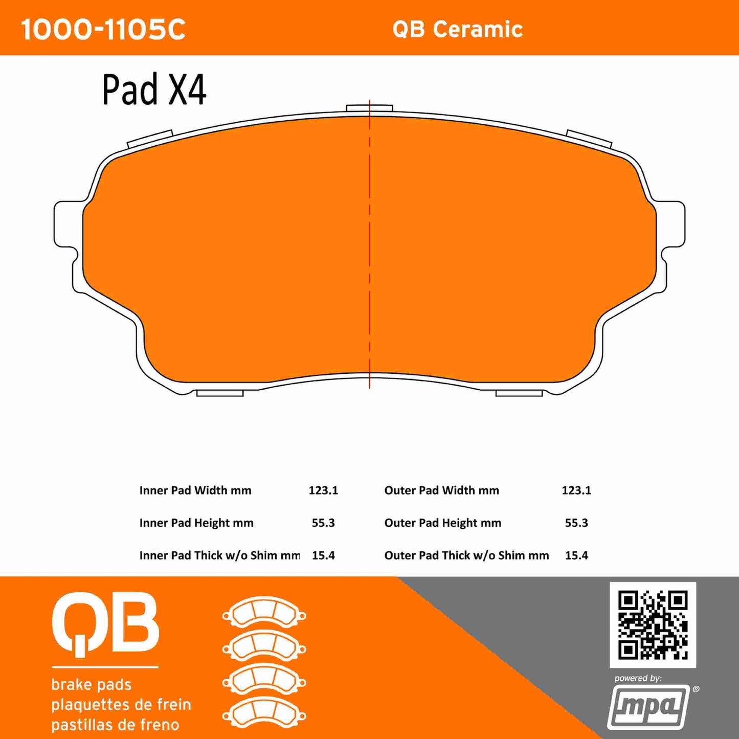 Quality-Built QB Ceramic Brake Pads 1000-1105C