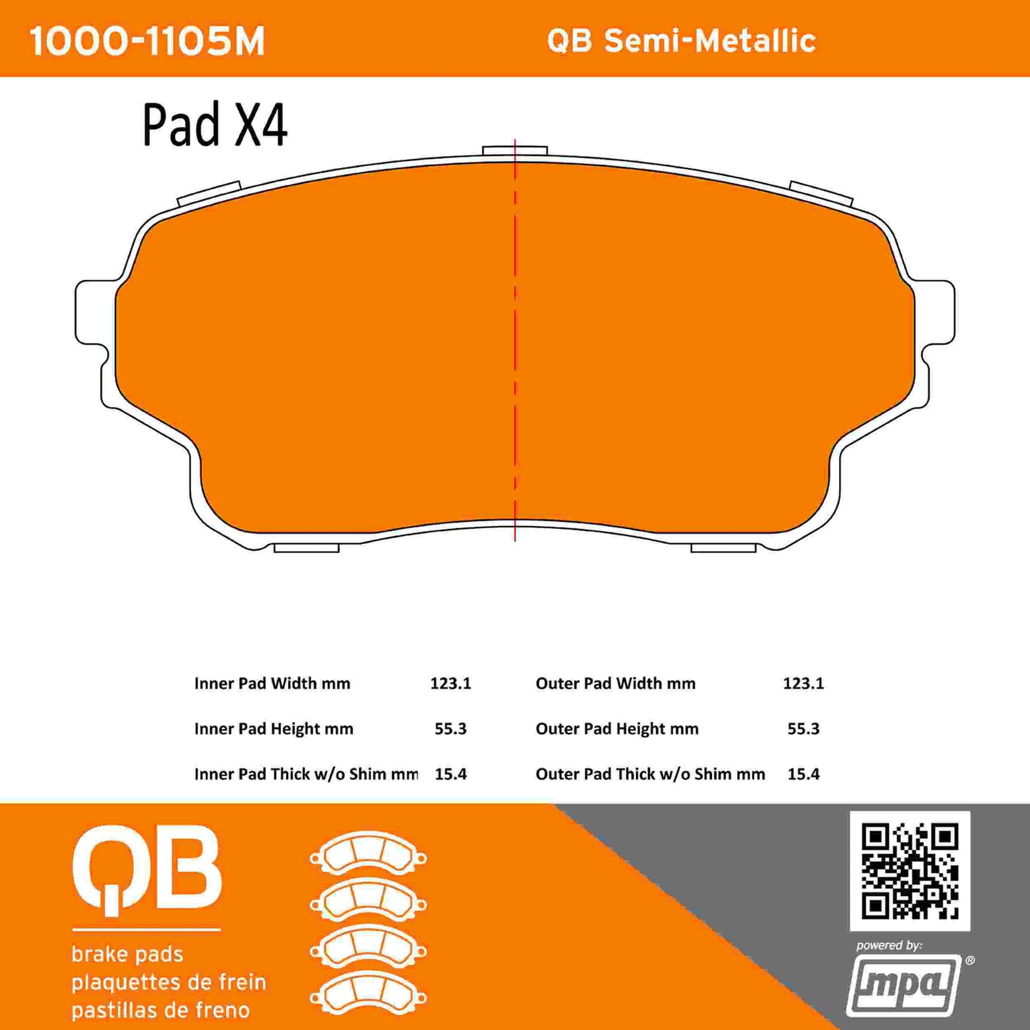 Quality-Built QB Semi-Metallic Brake Pads 1000-1105M