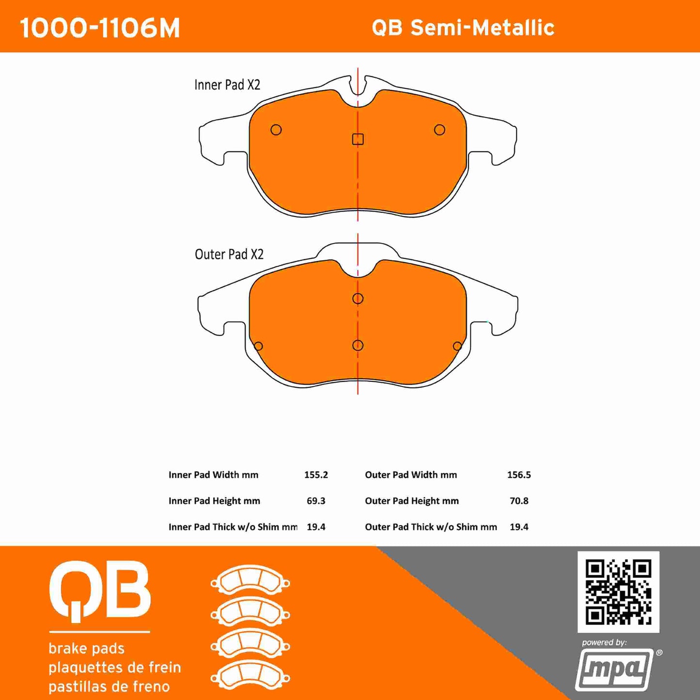 Quality-Built QB Semi-Metallic Brake Pads 1000-1106M