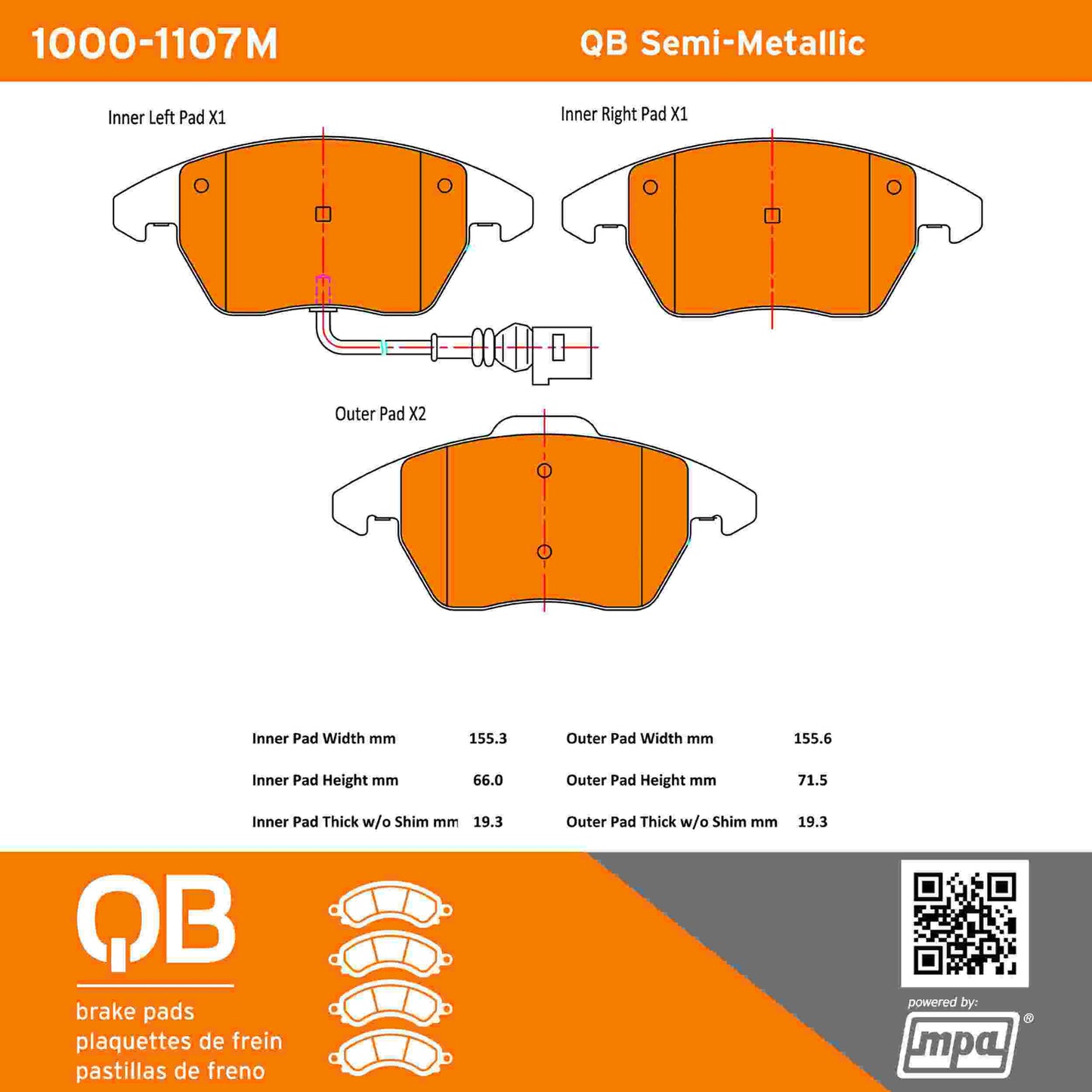 Quality-Built QB Semi-Metallic Brake Pads 1000-1107M