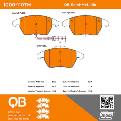 Quality-Built QB Semi-Metallic Brake Pads 1000-1107M