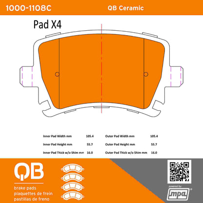 Quality-Built QB Ceramic Brake Pads 1000-1108C