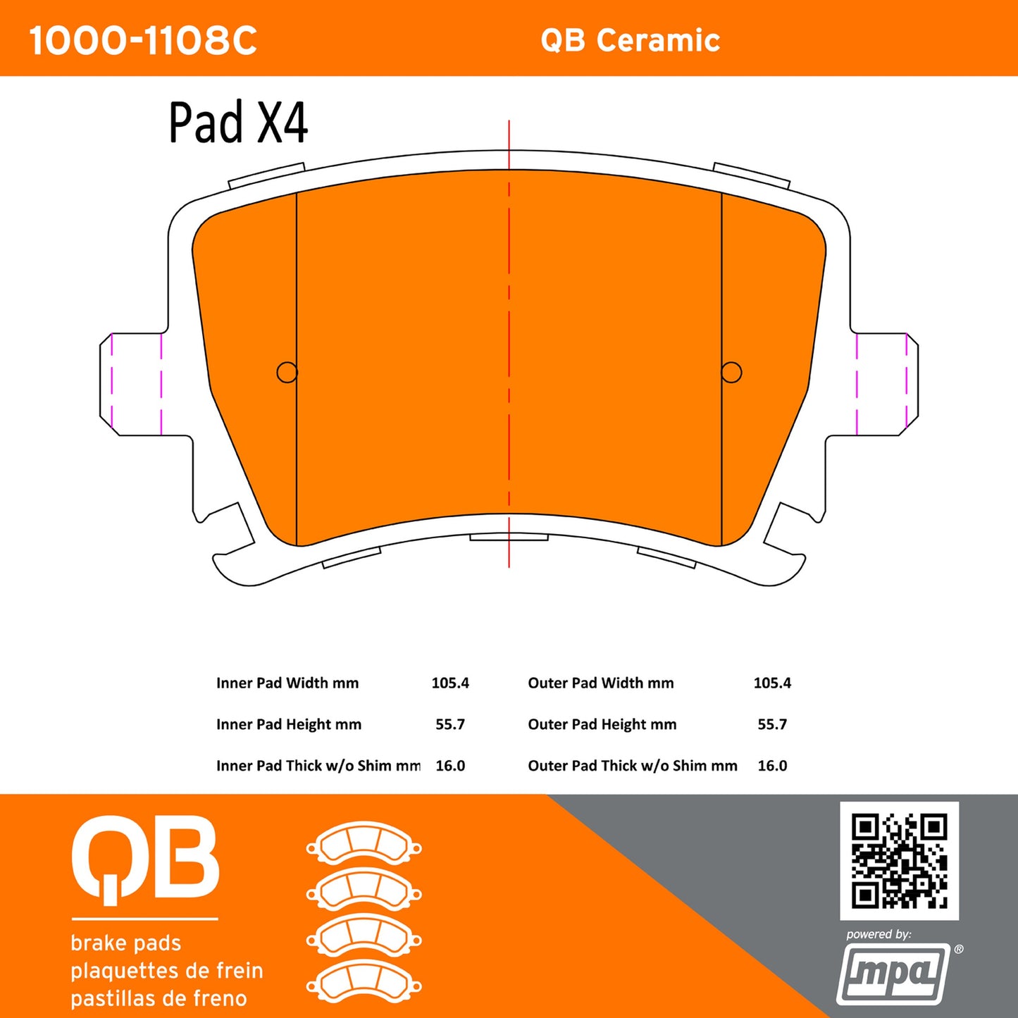 Quality-Built QB Ceramic Brake Pads 1000-1108C