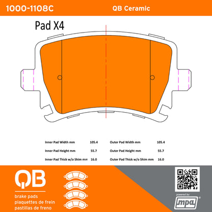 Quality-Built QB Ceramic Brake Pads 1000-1108C