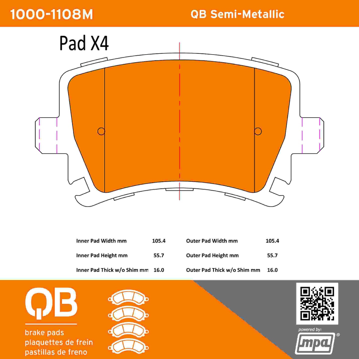 Quality-Built QB Semi-Metallic Brake Pads 1000-1108M