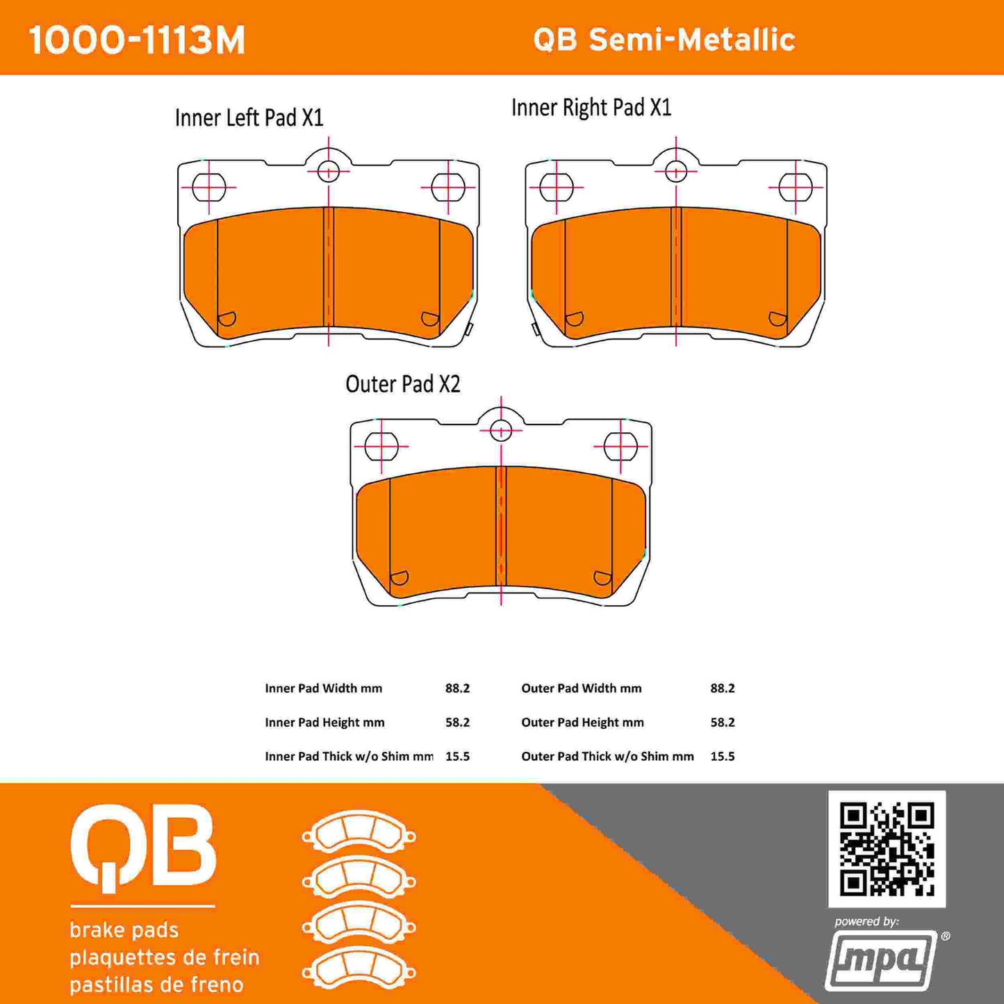 Quality-Built QB Semi-Metallic Brake Pads 1000-1113M