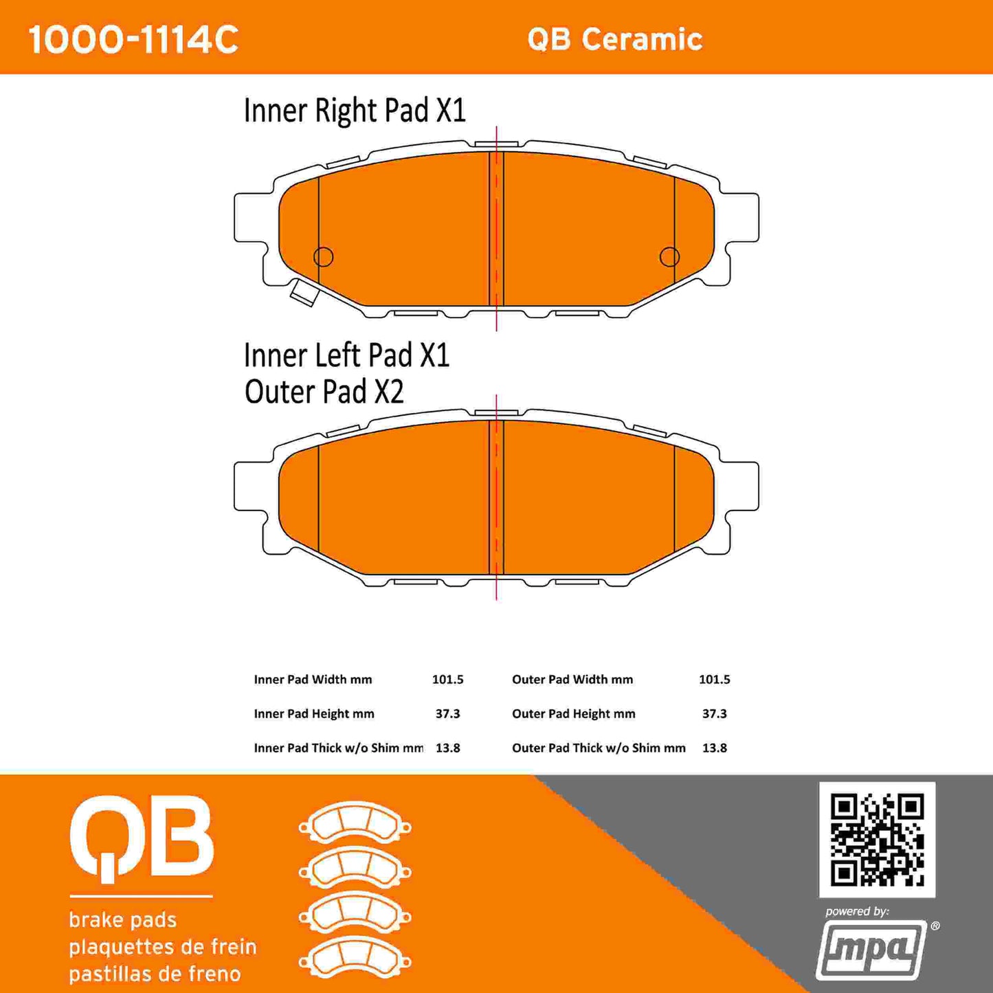 Quality-Built QB Ceramic Brake Pads 1000-1114C