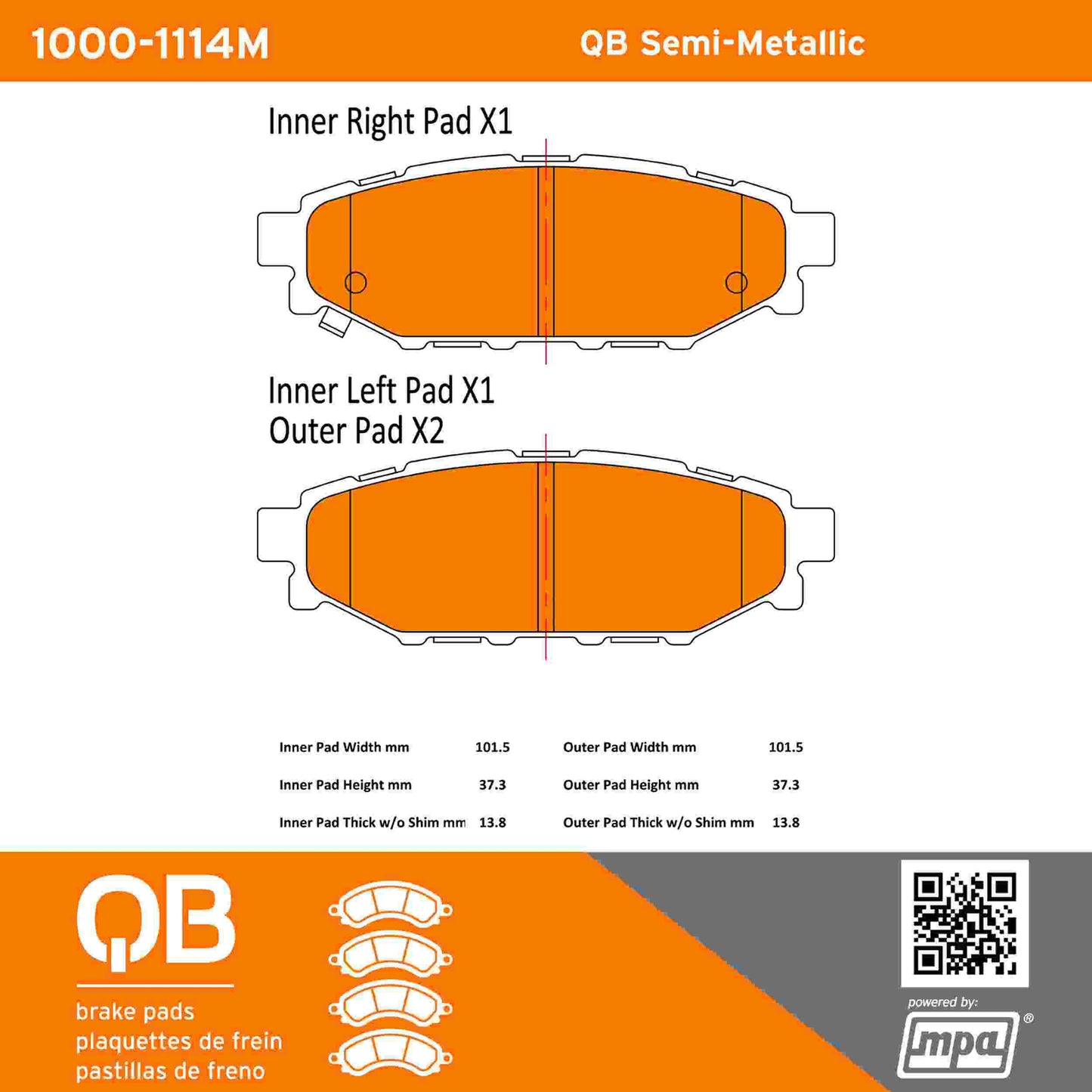 Quality-Built QB Semi-Metallic Brake Pads 1000-1114M