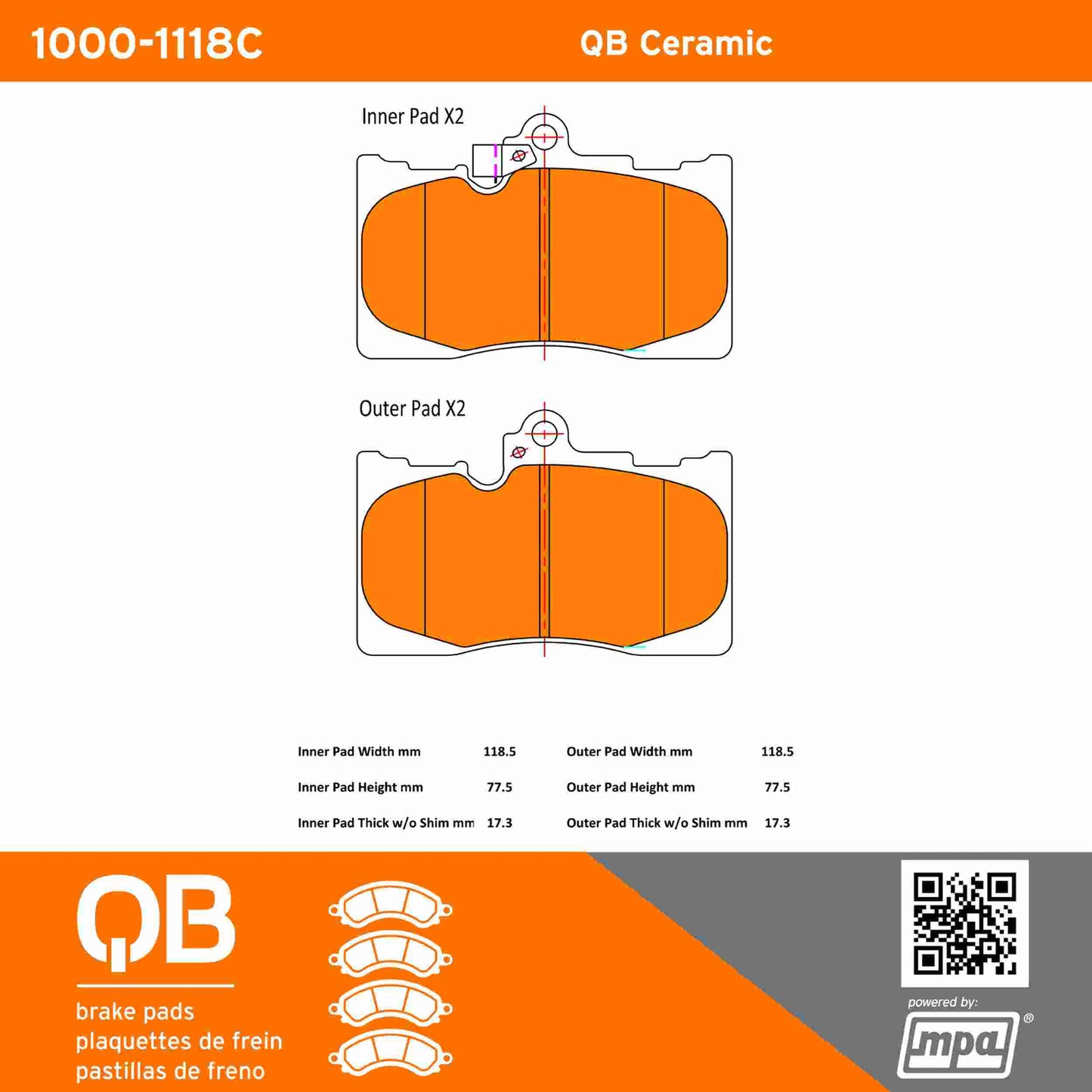 Quality-Built QB Ceramic Brake Pads 1000-1118C