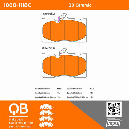 Quality-Built QB Ceramic Brake Pads 1000-1118C