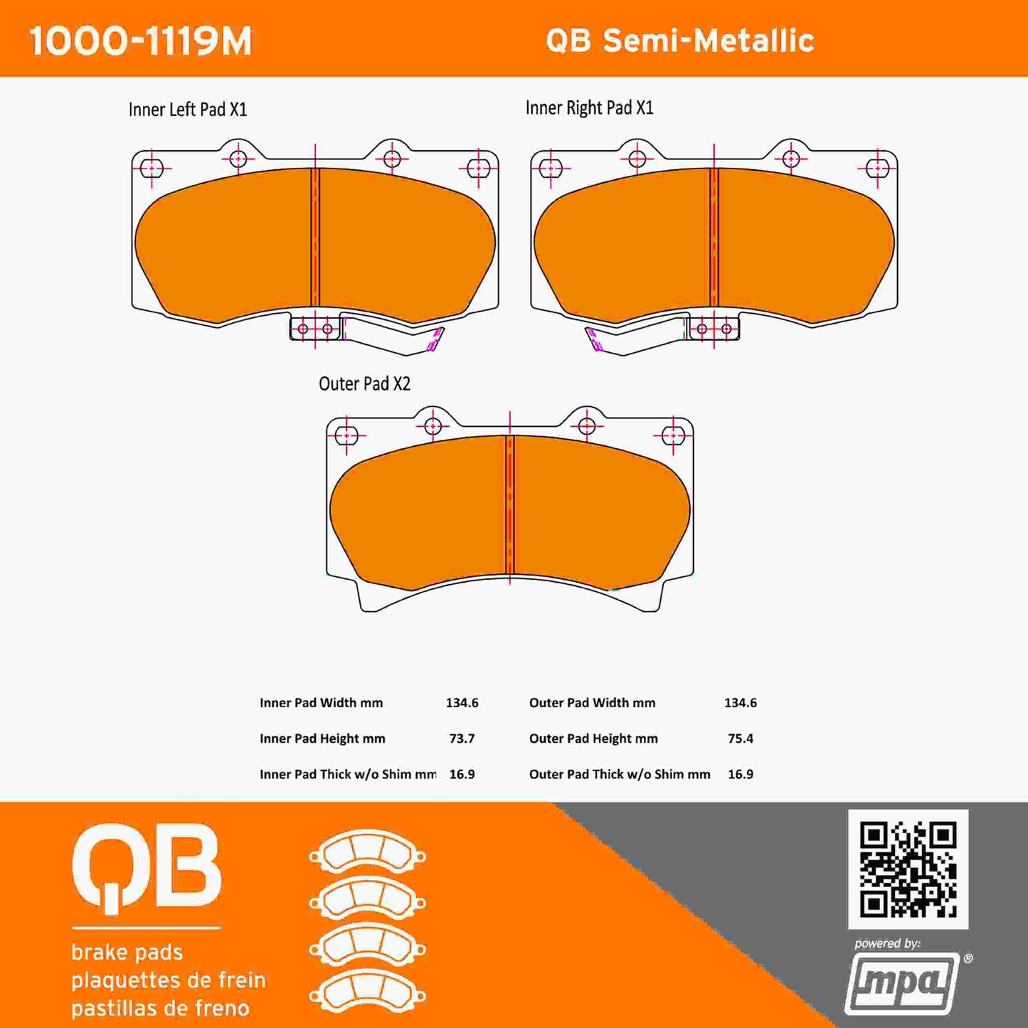 Quality-Built QB Semi-Metallic Brake Pads 1000-1119M