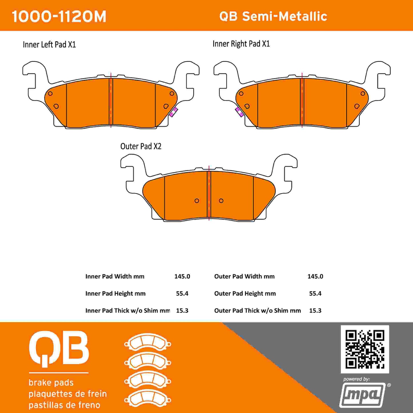 Quality-Built QB Semi-Metallic Brake Pads 1000-1120M