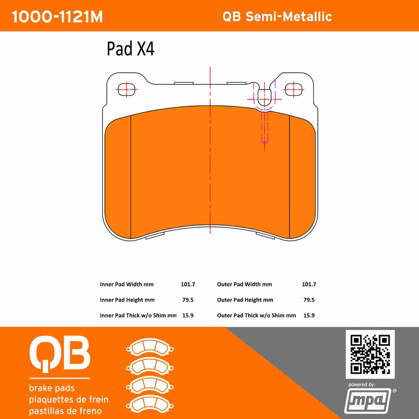 Quality-Built QB Semi-Metallic Brake Pads 1000-1121M