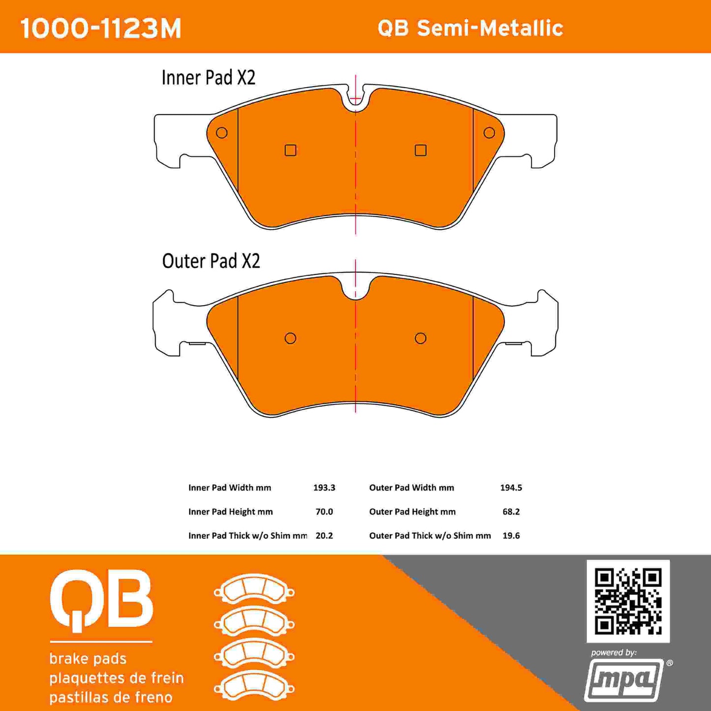 Quality-Built QB Semi-Metallic Brake Pads 1000-1123M