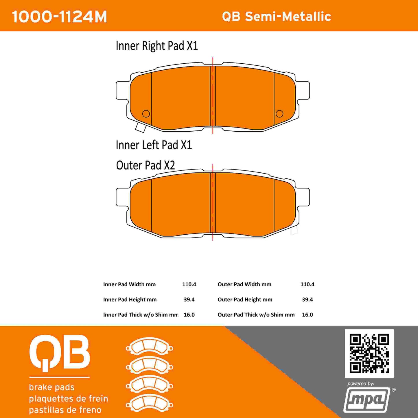 Quality-Built QB Semi-Metallic Brake Pads 1000-1124M
