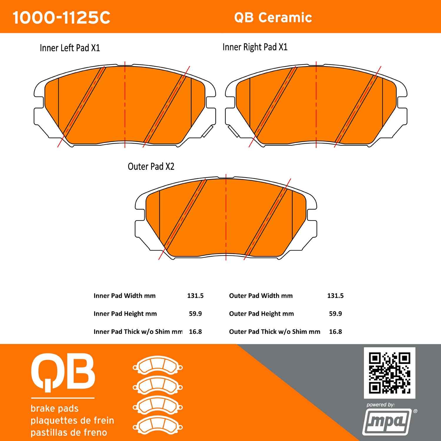 Quality-Built QB Ceramic Brake Pads 1000-1125C