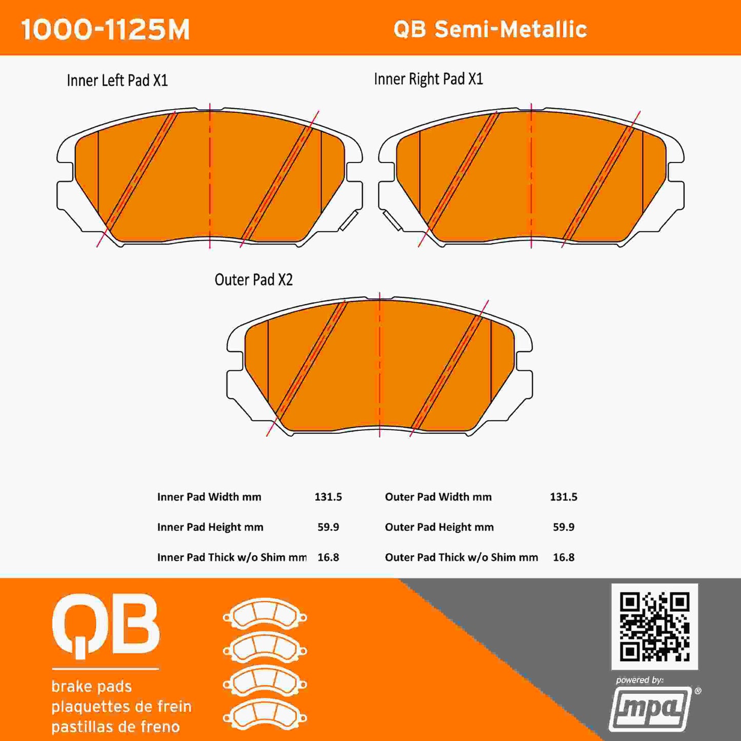 Quality-Built QB Semi-Metallic Brake Pads 1000-1125M