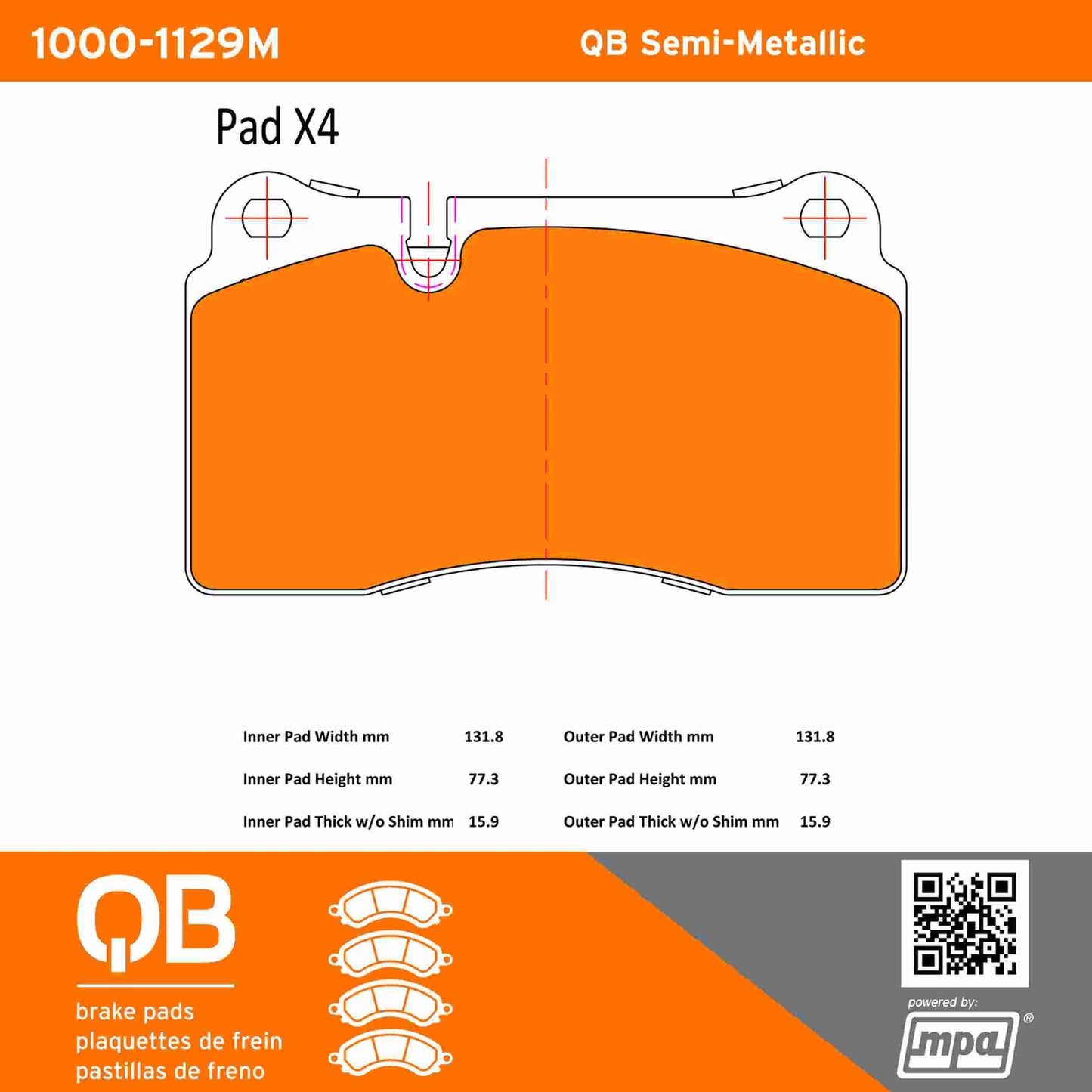 Quality-Built QB Semi-Metallic Brake Pads 1000-1129M