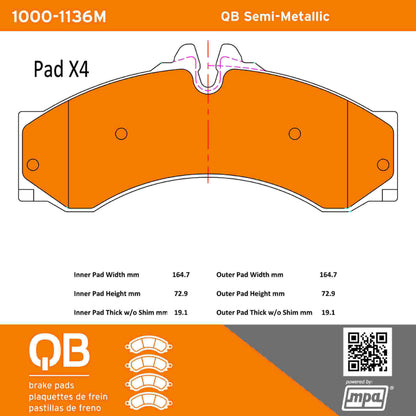 Quality-Built QB Semi-Metallic Brake Pads 1000-1136M