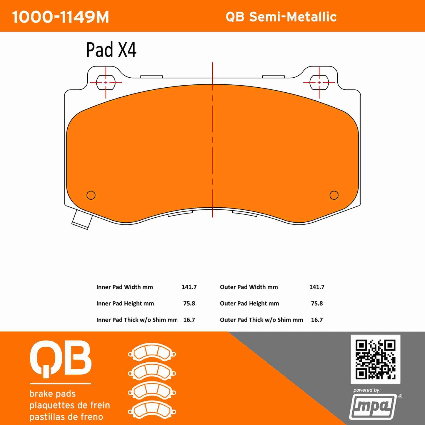 Quality-Built QB Semi-Metallic Brake Pads 1000-1149M