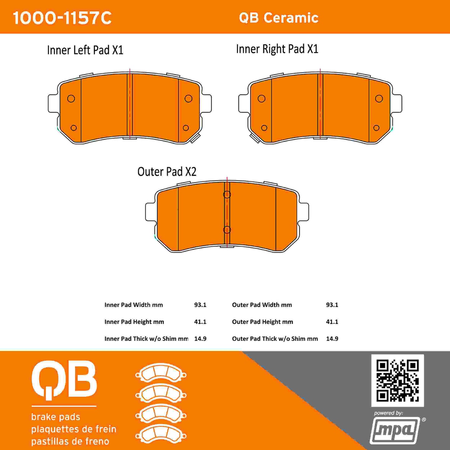 Quality-Built QB Ceramic Brake Pads 1000-1157C