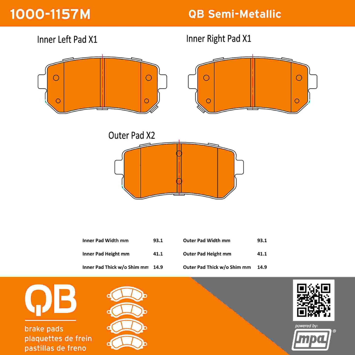 Quality-Built QB Semi-Metallic Brake Pads 1000-1157M
