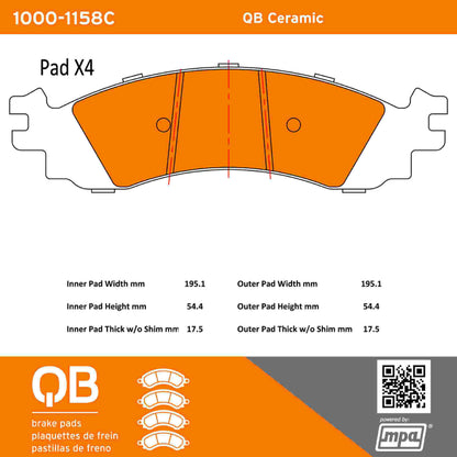 Quality-Built QB Ceramic Brake Pads 1000-1158C