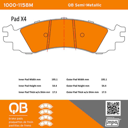 Quality-Built QB Semi-Metallic Brake Pads 1000-1158M