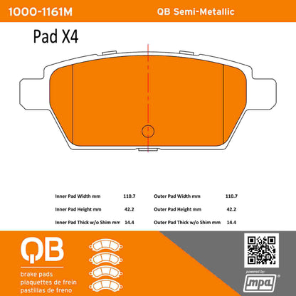 Quality-Built QB Semi-Metallic Brake Pads 1000-1161M