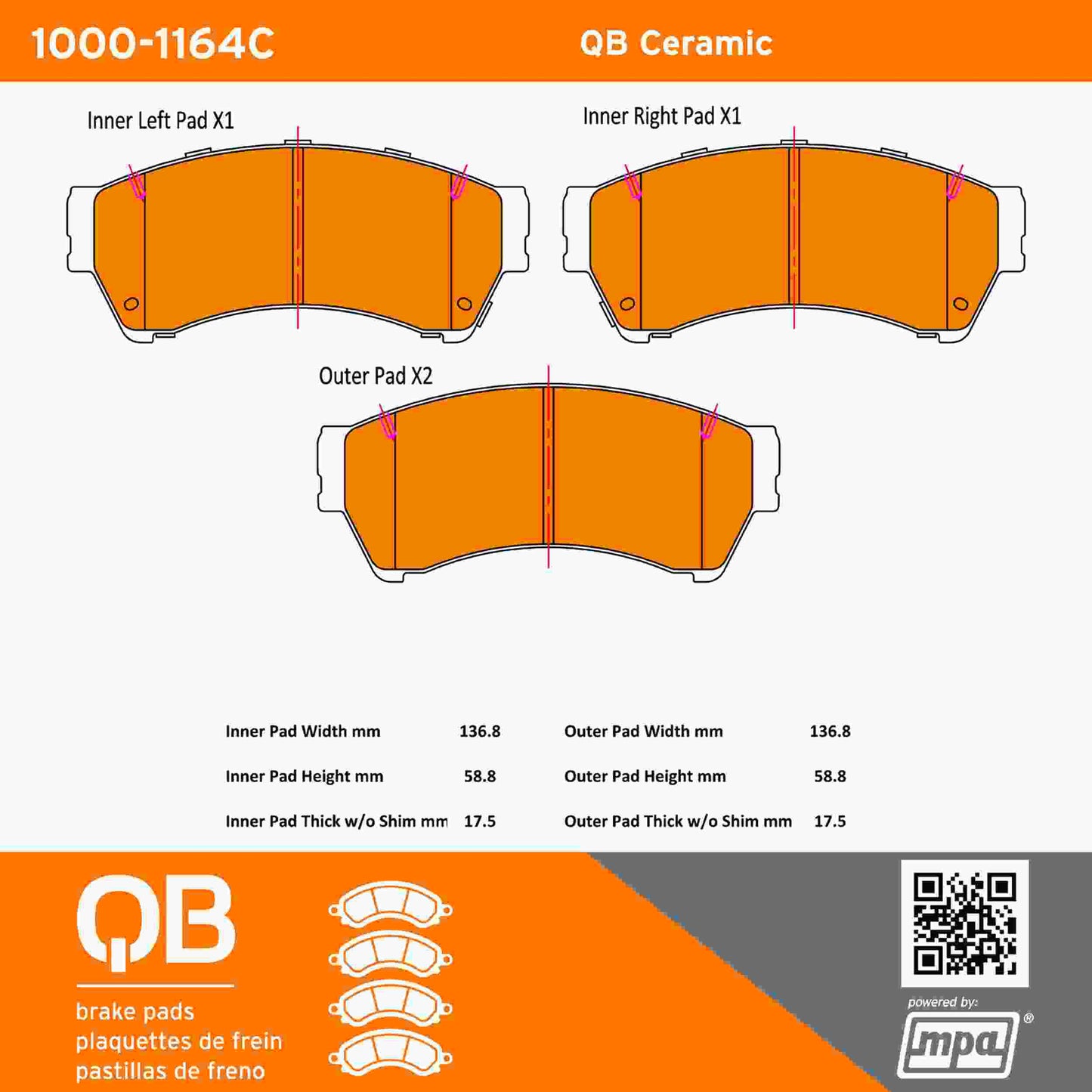 Quality-Built QB Ceramic Brake Pads 1000-1164C