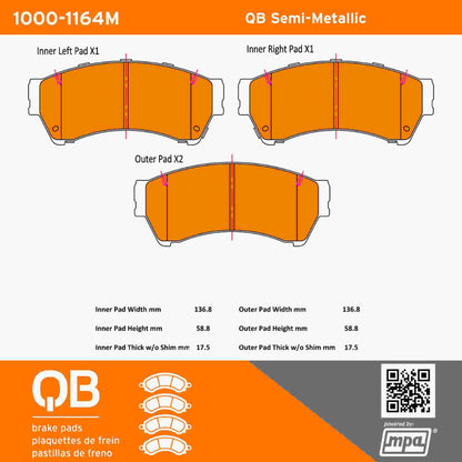 Quality-Built QB Semi-Metallic Brake Pads 1000-1164M