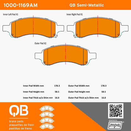 Quality-Built QB Semi-Metallic Brake Pads 1000-1169AM