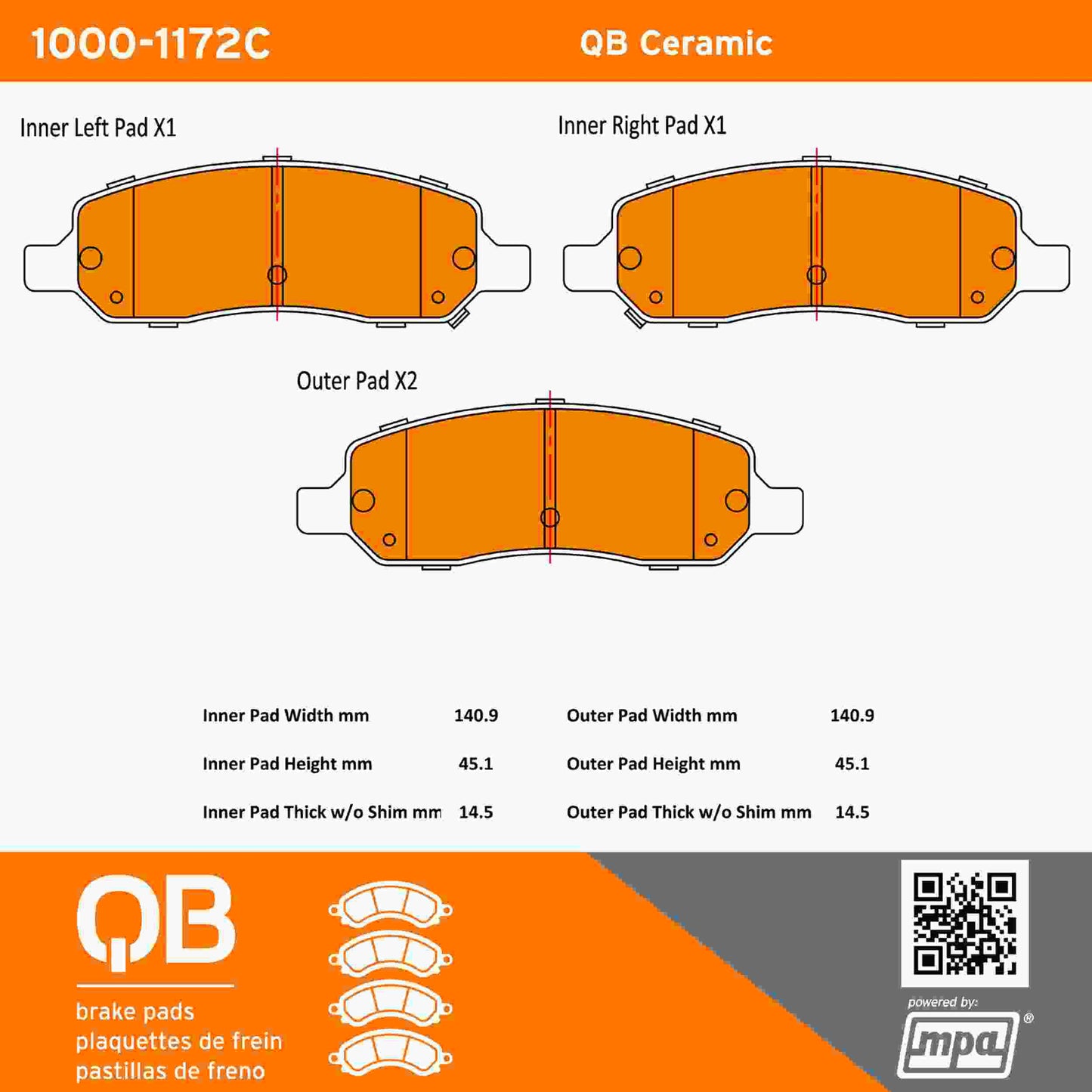 Quality-Built QB Ceramic Brake Pads 1000-1172C