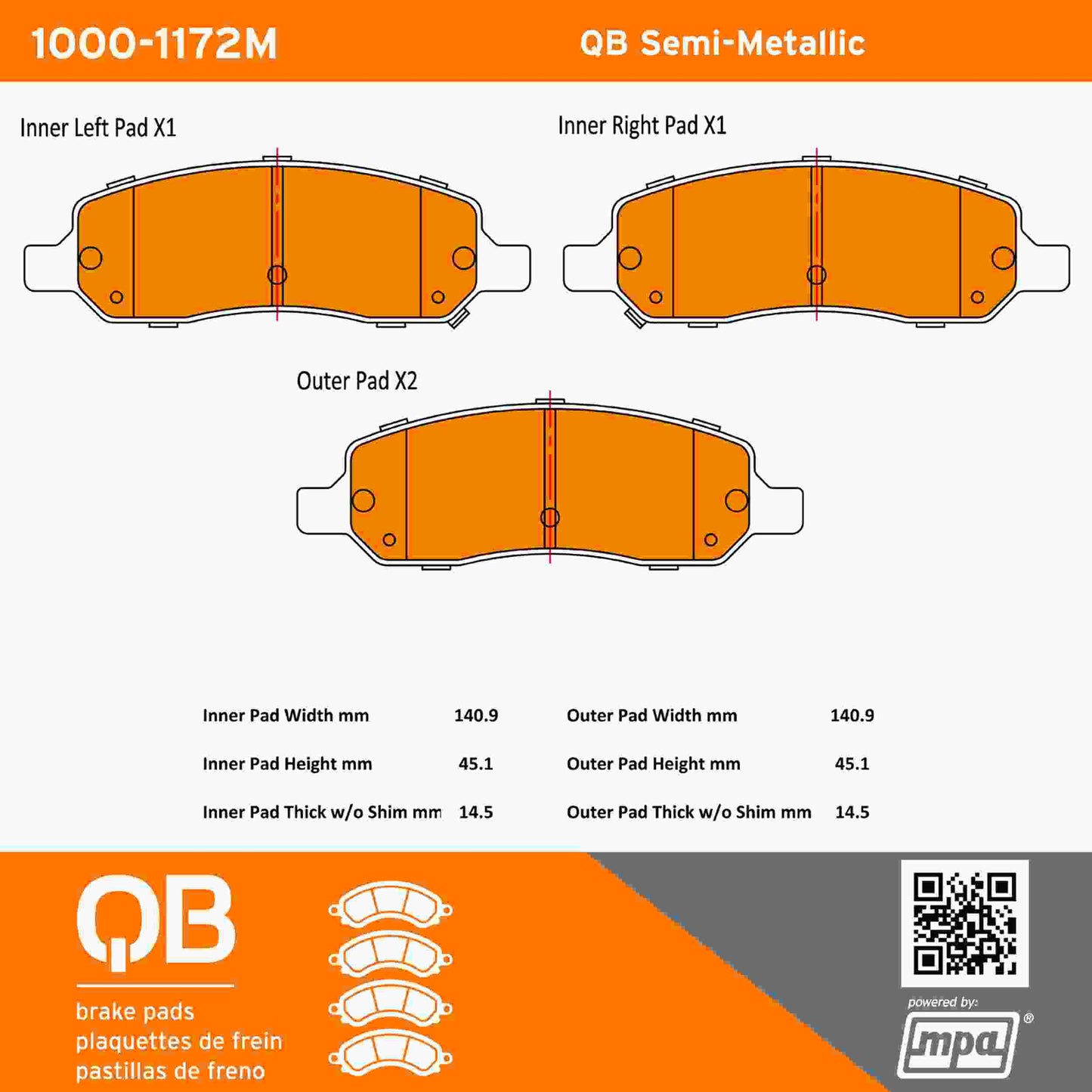 Quality-Built QB Semi-Metallic Brake Pads 1000-1172M