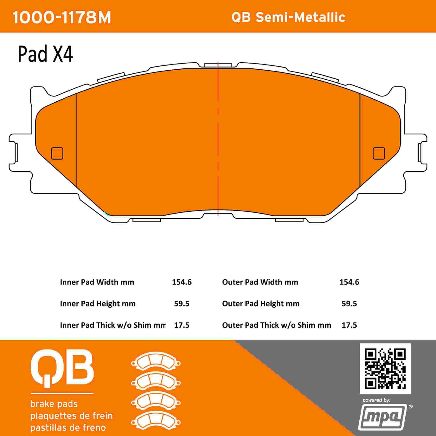 Quality-Built QB Semi-Metallic Brake Pads 1000-1178M